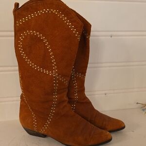 Brown Studded Women's Cowboy Boots